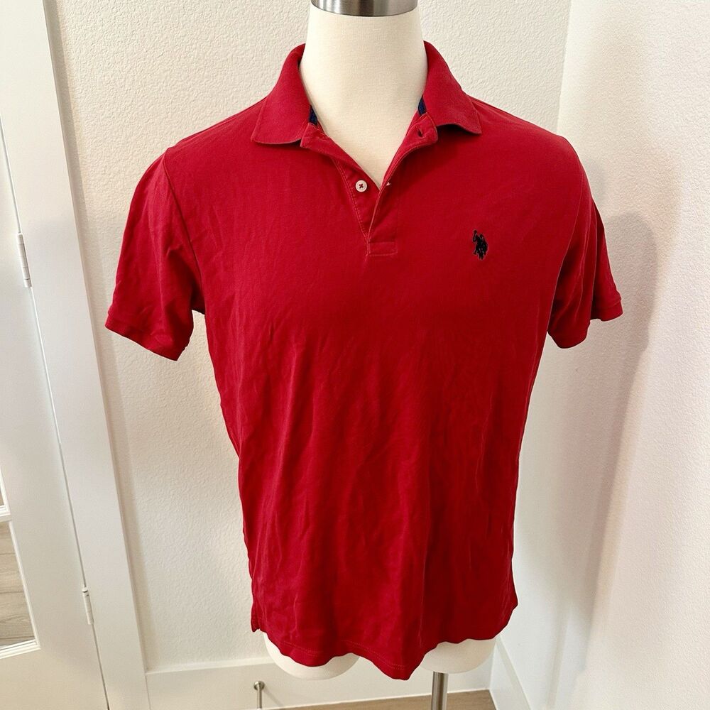 U.S. Polo Assn. Luxury Feel Men Red Short Sleeve Polo Shirt Large Blue Logo